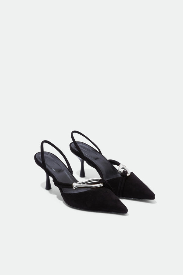 Jonathan Simkhai Love Knot Suede Slingback BLACK SILVER