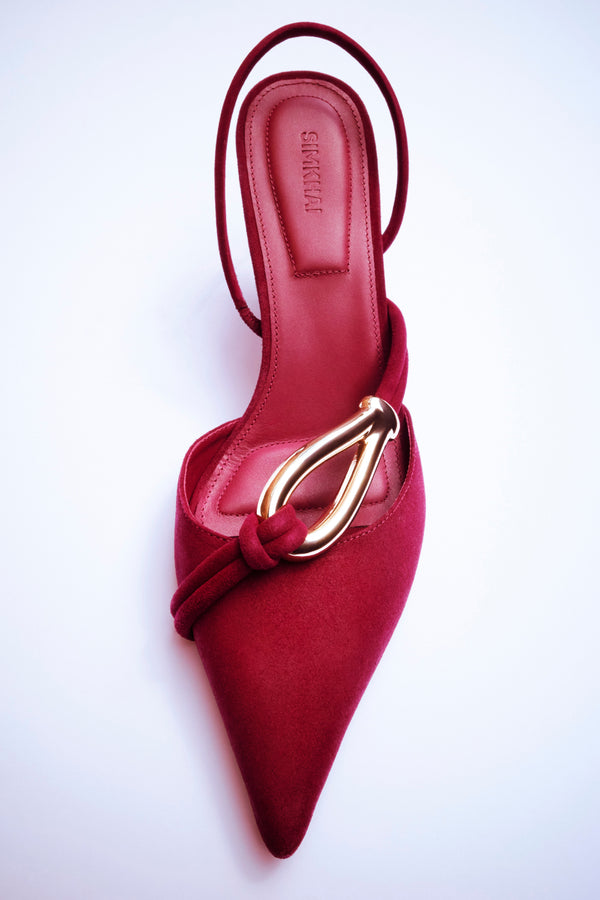 Jonathan Simkhai Love Knot Suede Slingback CRANBERRY GOLD