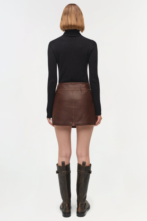 Jonathan Simkhai Madeline Leather Mini Skirt DISTRESSED CHOCOLATE