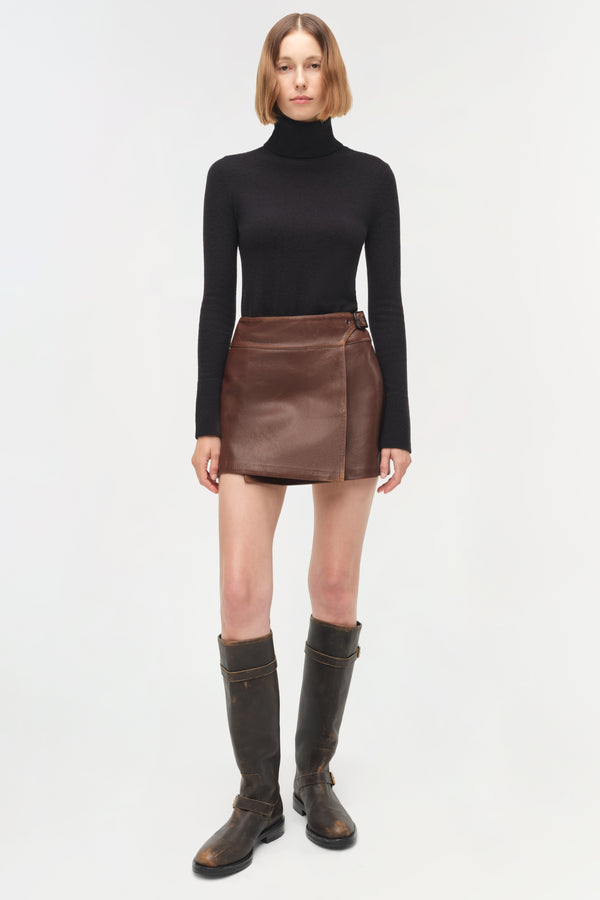 jonathan simkhai Madeline Leather Mini Skirt DISTRESSED CHOCOLATE