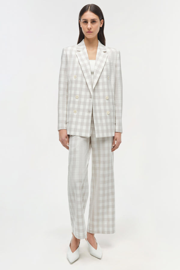 Jonathan Simkhai Margaux Double Breasted Blazer Sand Gingham