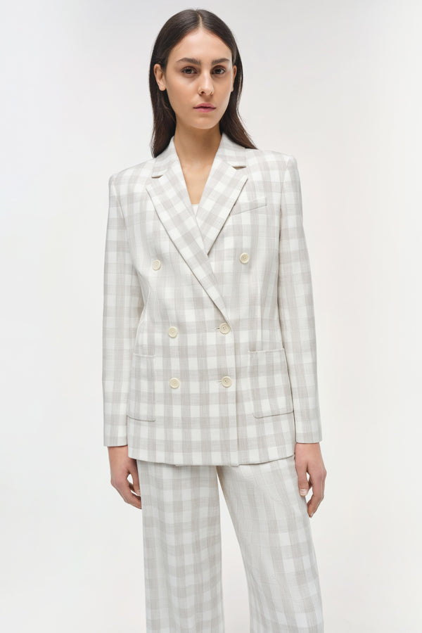 Jonathan Simkhai Margaux Double Breasted Blazer Sand Gingham