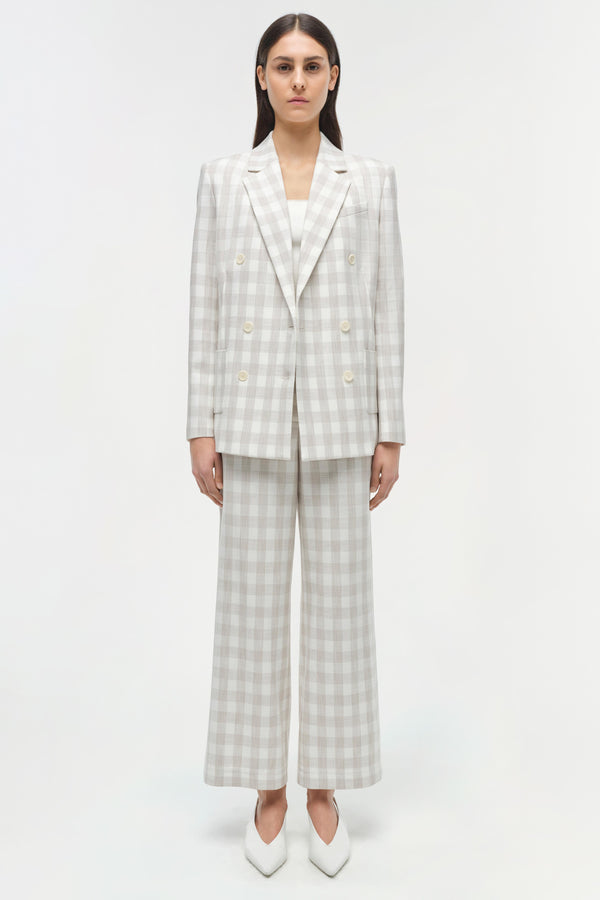 jonathan simkhai Margaux Double Breasted Blazer Sand Gingham