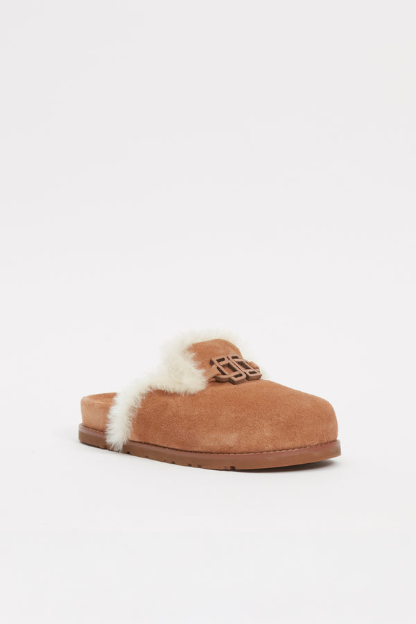 Jonathan Simkhai Mila Suede Shearling Slide CHESTNUT