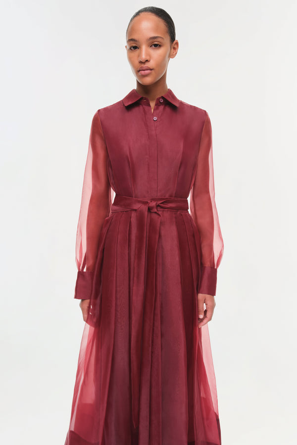 Jonathan Simkhai Montgomery Organza Belted Dress Oxblood