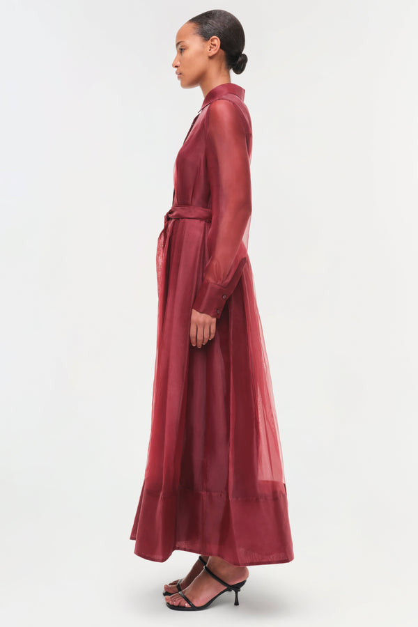 Jonathan Simkhai Montgomery Organza Belted Dress Oxblood