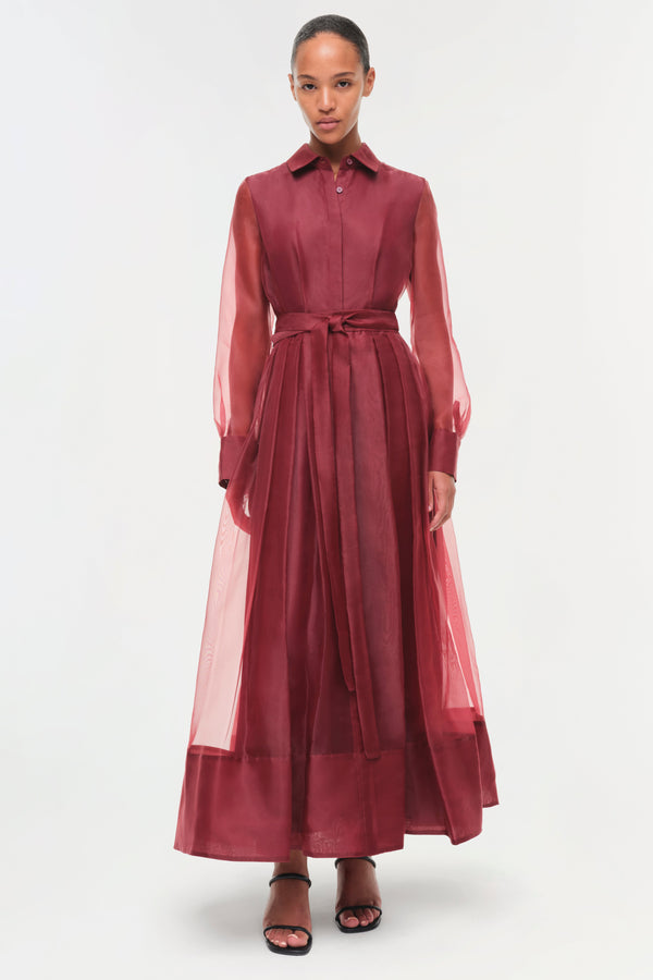 jonathan simkhai Montgomery Organza Belted Dress Oxblood