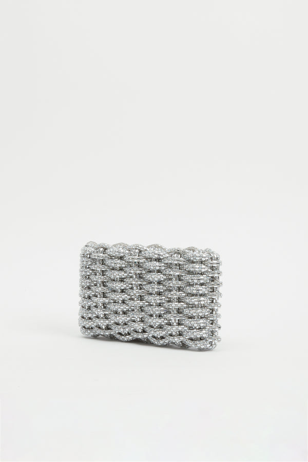 Jonathan Simkhai Morgan Woven Rhinestone Clutch SILVER