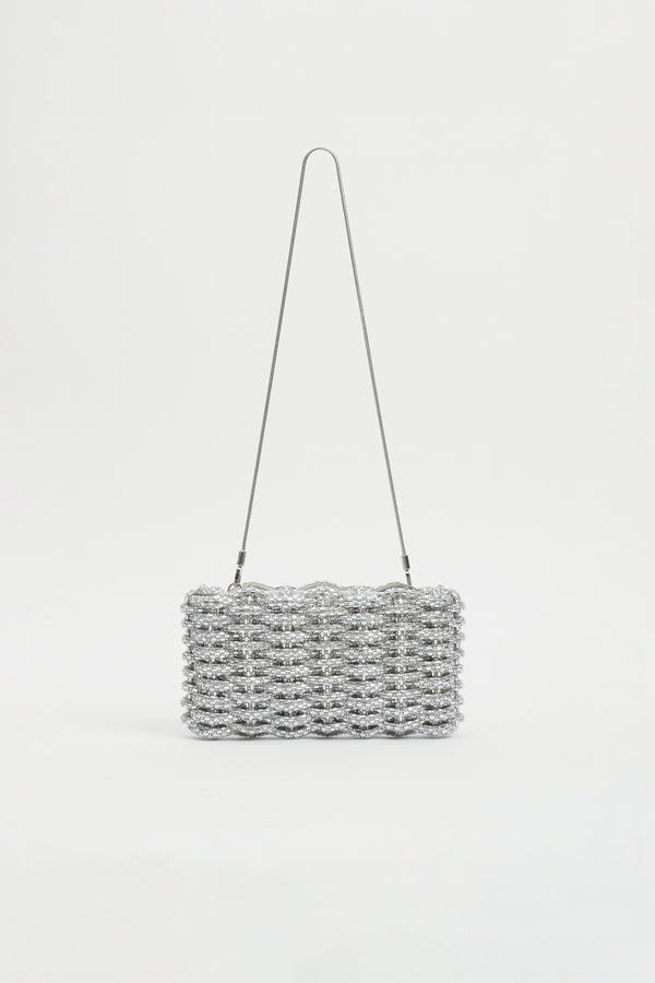 Jonathan Simkhai Morgan Woven Rhinestone Clutch SILVER