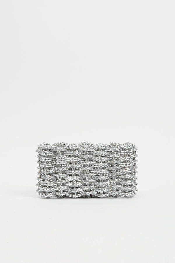 jonathan simkhai Morgan Woven Rhinestone Clutch SILVER
