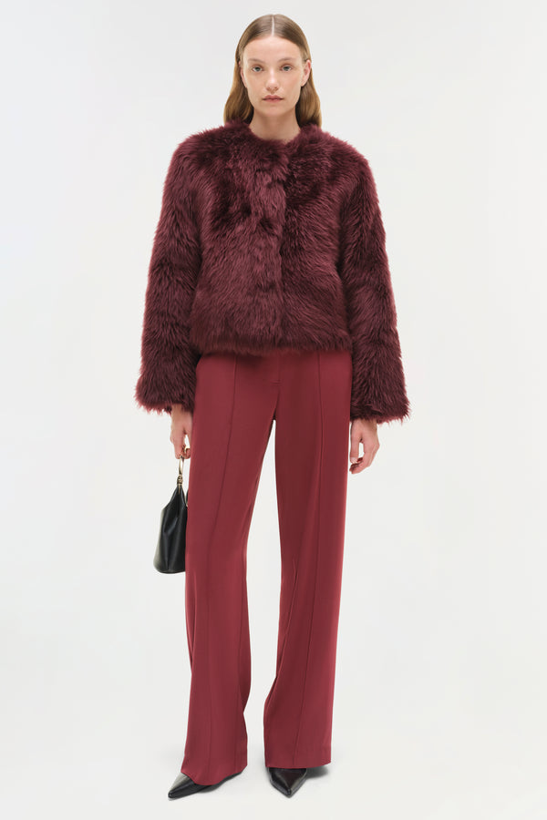 jonathan simkhai Natasha Shearling Jacket CRANBERRY
