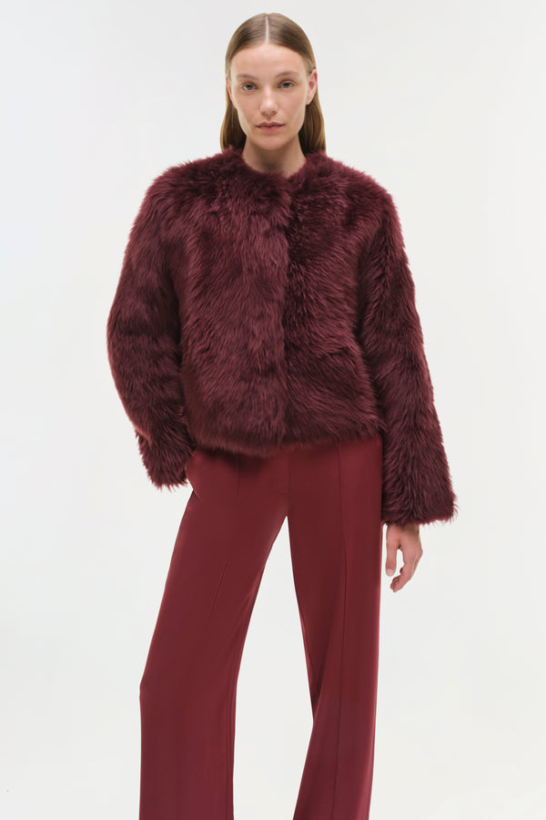 Jonathan Simkhai Natasha Shearling Jacket CRANBERRY