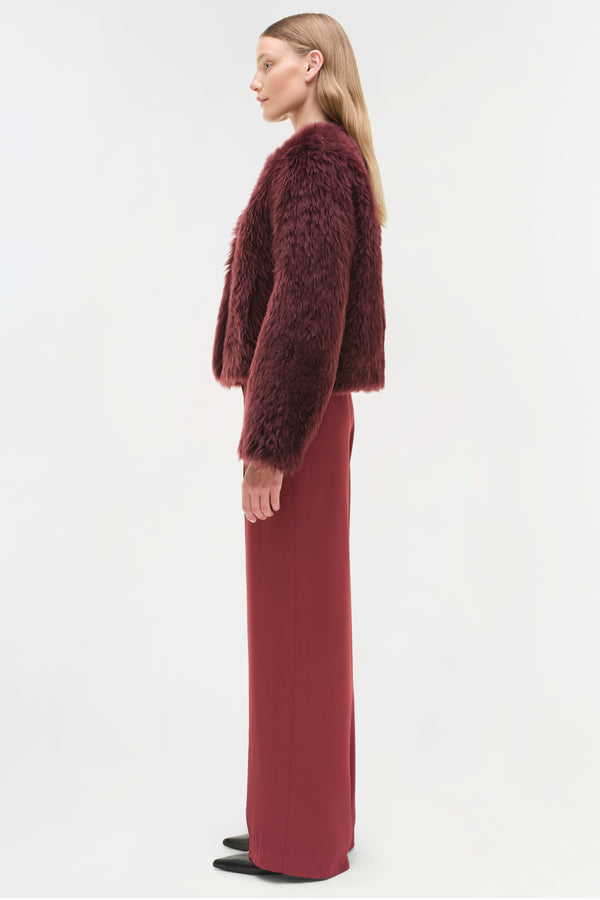 Jonathan Simkhai Natasha Shearling Jacket CRANBERRY