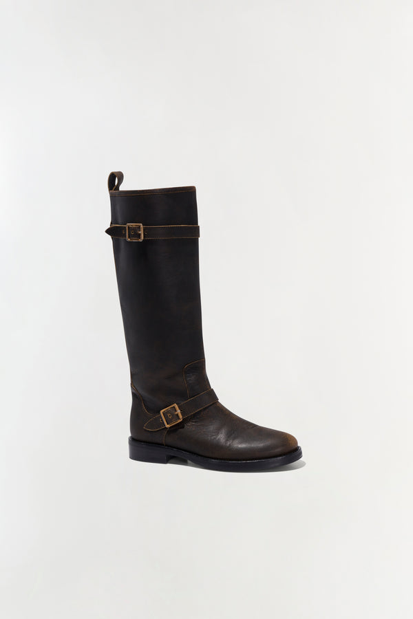 Jonathan Simkhai Noah Moto Leather Boot DISTRESSED CHOCOLATE