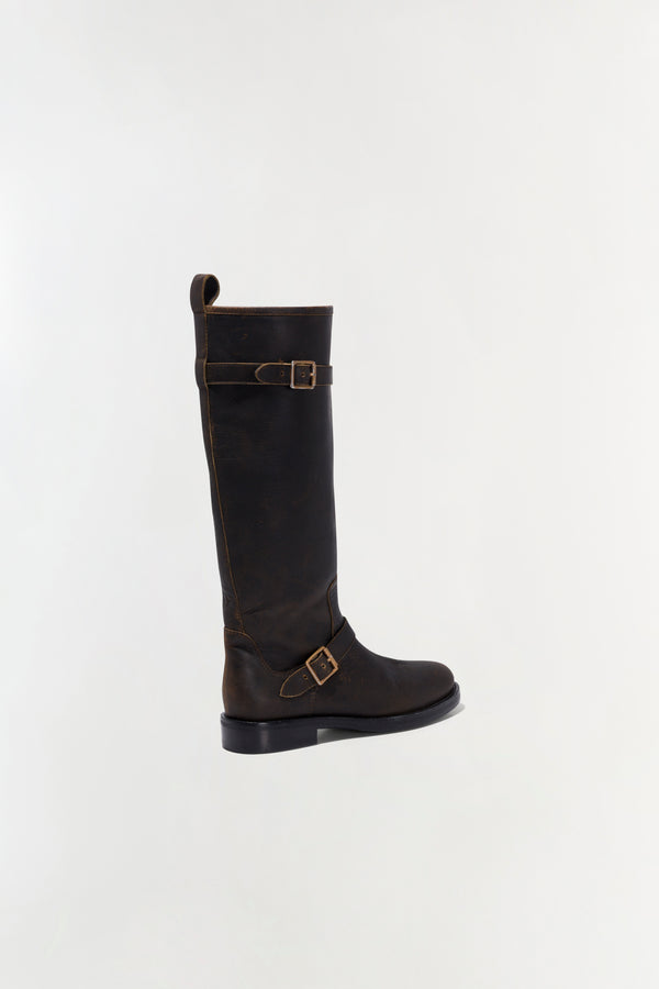 Jonathan Simkhai Noah Moto Leather Boot DISTRESSED CHOCOLATE