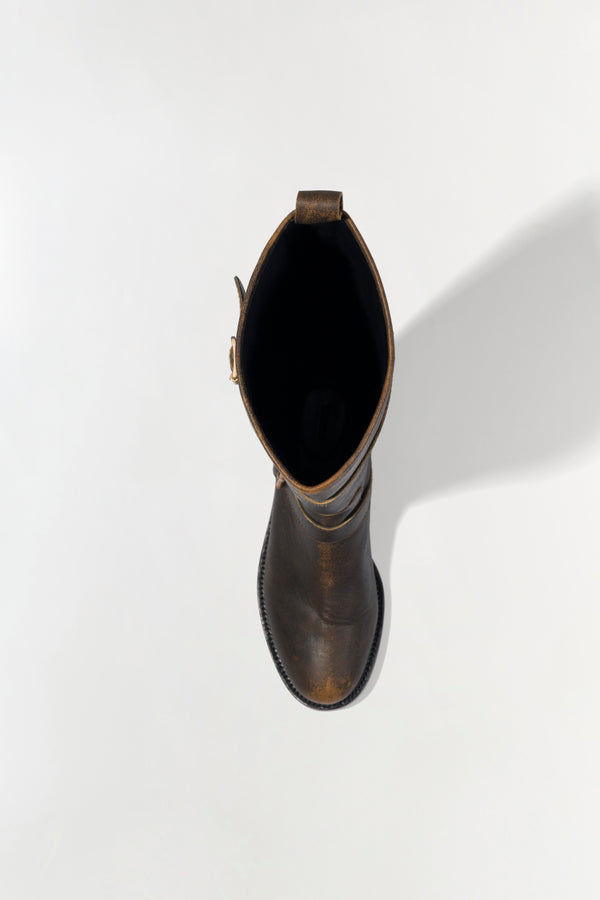 Jonathan Simkhai Noah Moto Leather Boot DISTRESSED CHOCOLATE