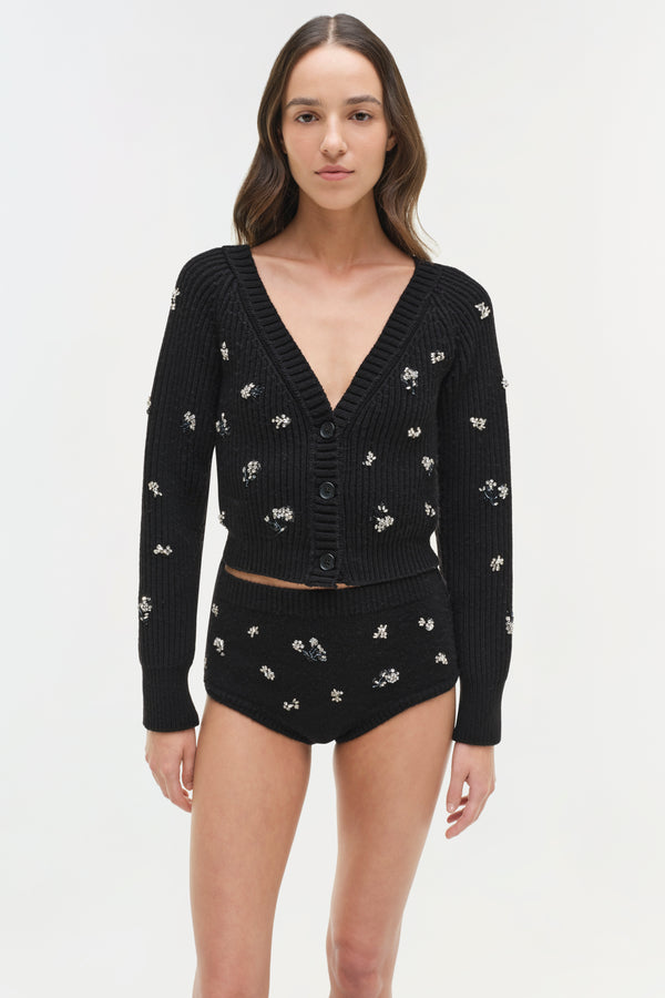 Jonathan Simkhai Novah Embellished Knit Cardigan Black