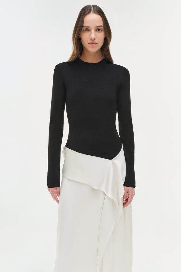 Jonathan Simkhai Ornella Knit Satin Midi Dress BLACK MULTI