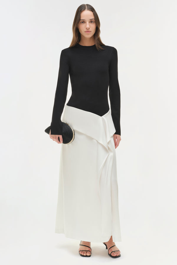 jonathan simkhai Ornella Knit Satin Midi Dress BLACK MULTI