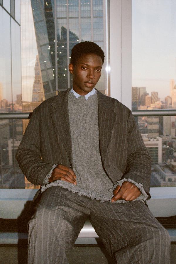 jonathan simkhai Peter Oversized Blazer CHARCOAL STRIPE