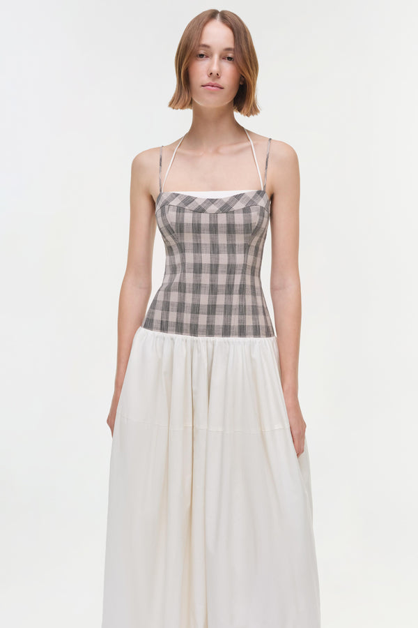 Jonathan Simkhai Pfeiffer Midi Dress MIDNIGHT GINGHAM