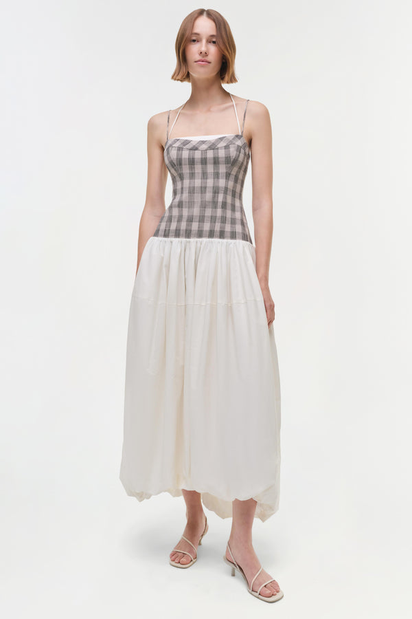 jonathan simkhai Pfeiffer Midi Dress MIDNIGHT GINGHAM