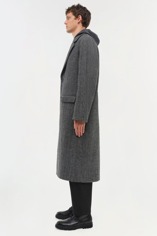 Jonathan Simkhai Robert Oversized Overcoat BLACK HERRINGBONE