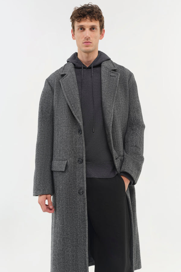 Jonathan Simkhai Robert Oversized Overcoat BLACK HERRINGBONE