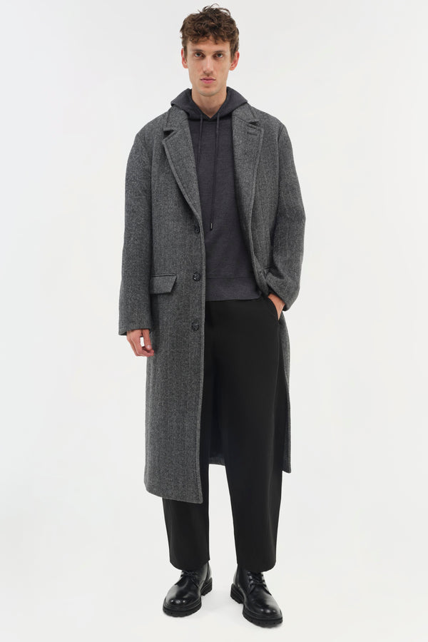jonathan simkhai Robert Oversized Overcoat BLACK HERRINGBONE