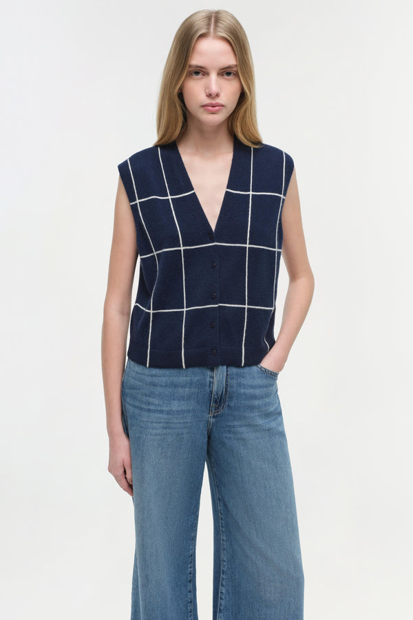 Jonathan Simkhai Rozzi Cashmere Vest MIDNIGHT PLAID