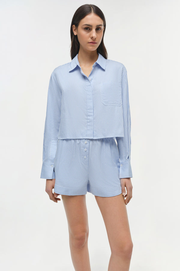 Jonathan Simkhai Sarah Cotton Short BLUE HYDRANGEA STRIPE