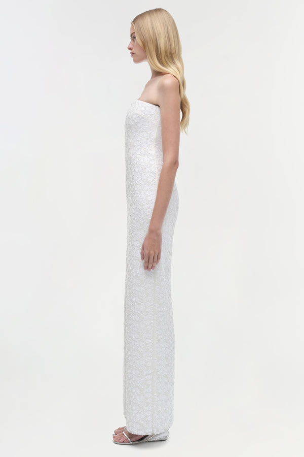 Jonathan Simkhai Savia Strapless Embellished Gown Ivory