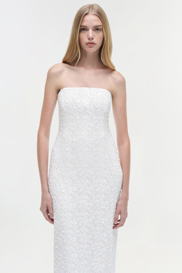 Jonathan Simkhai Savia Strapless Embellished Gown Ivory
