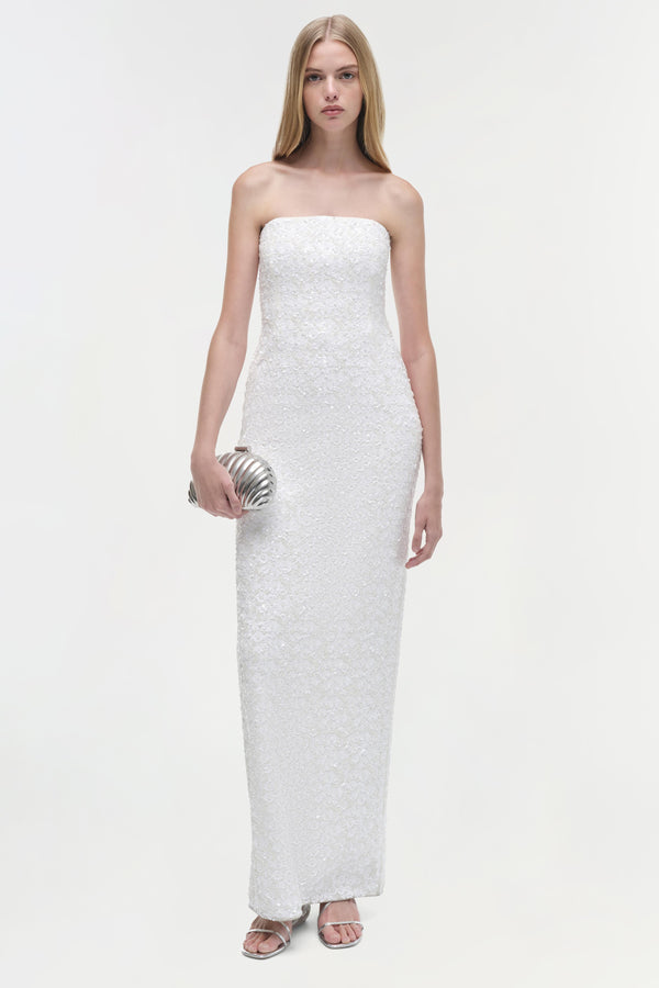 jonathan simkhai Savia Strapless Embellished Gown Ivory
