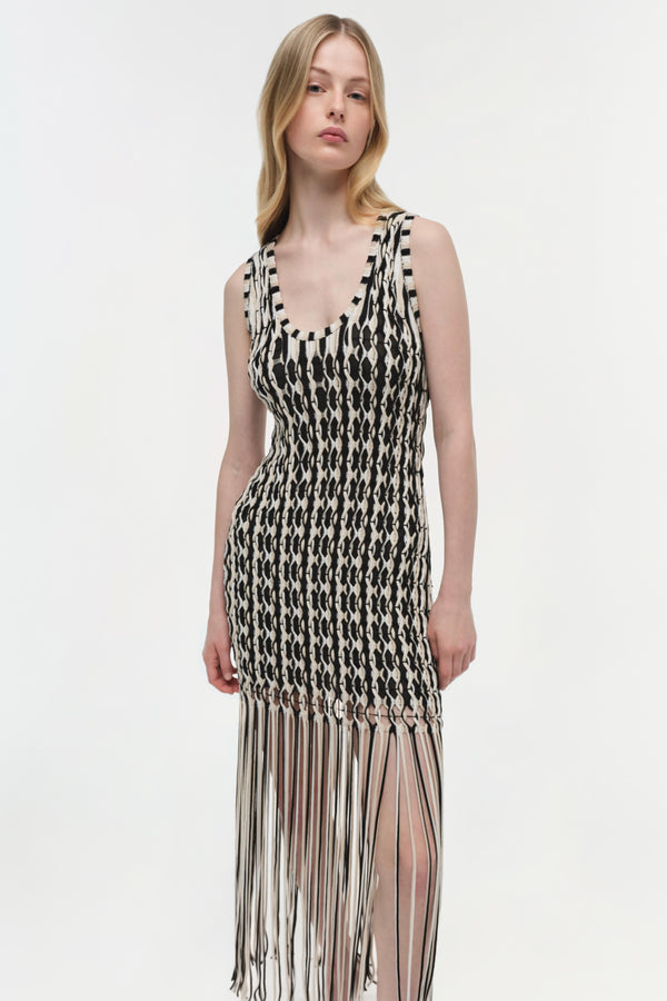 Jonathan Simkhai Sonia Fringe Knit Dress SAND MULTI