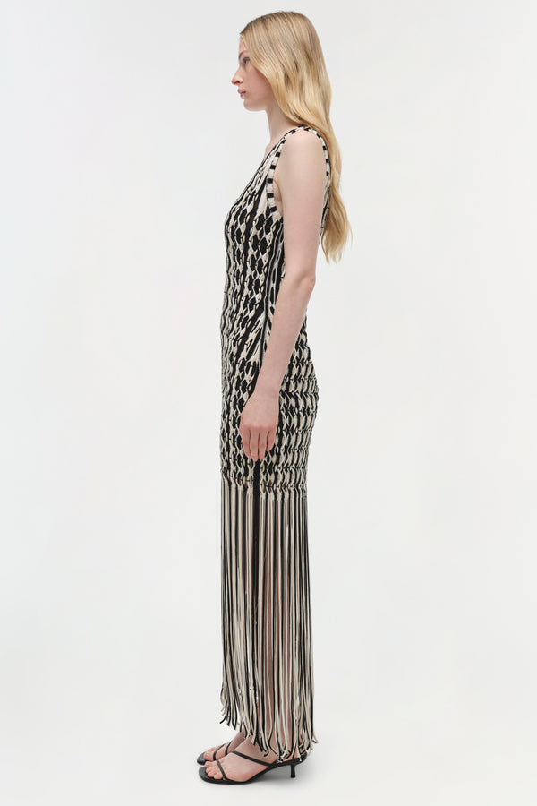 Jonathan Simkhai Sonia Fringe Knit Dress SAND MULTI