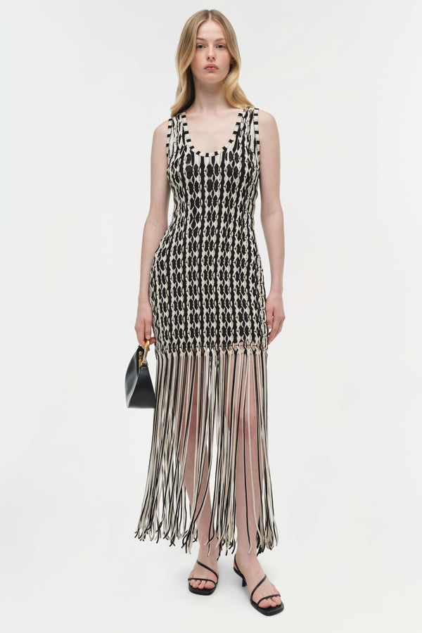 jonathan simkhai Sonia Fringe Knit Dress SAND MULTI