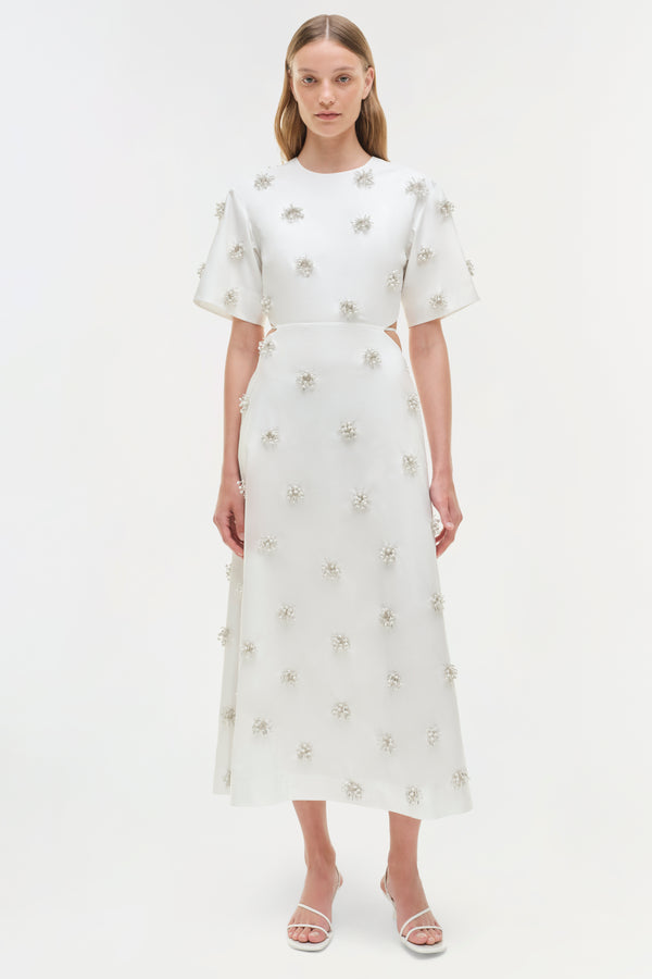 Jonathan Simkhai Starla Embellished Midi Dress WHITE
