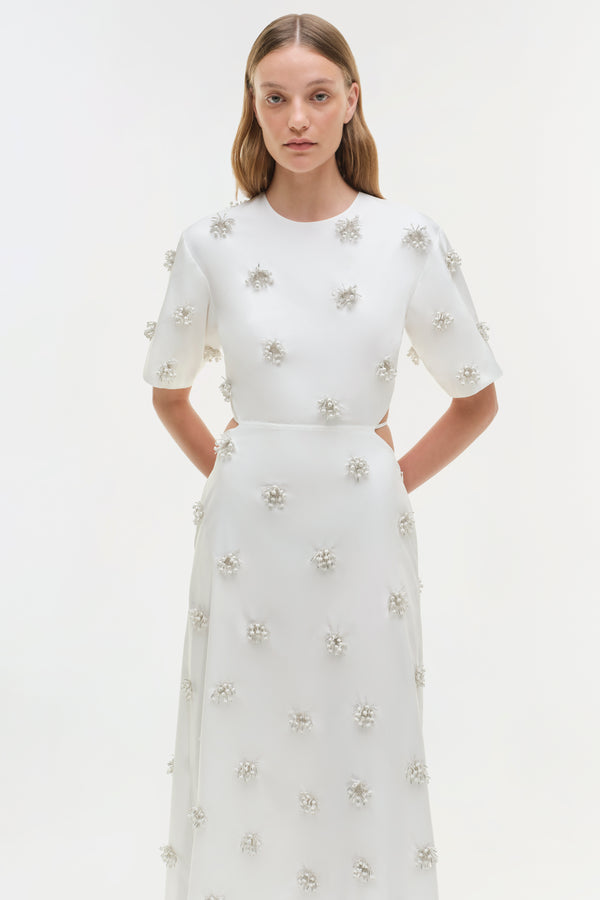 Jonathan Simkhai Starla Embellished Midi Dress WHITE