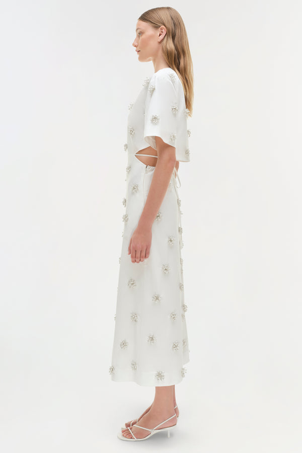Jonathan Simkhai Starla Embellished Midi Dress WHITE