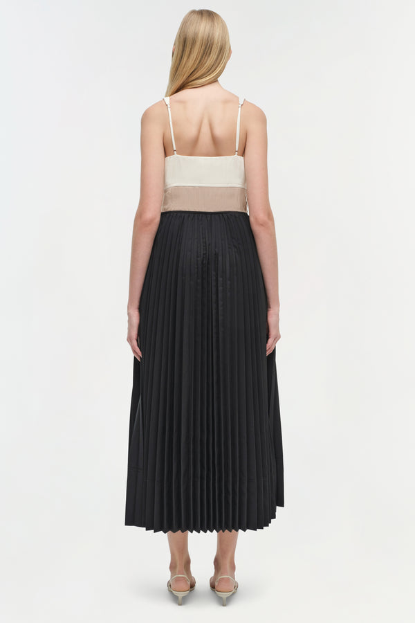 Jonathan Simkhai Stephanie Pleated Poplin Midi Dress BLACK MULTI