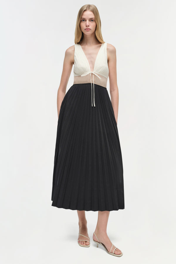 jonathan simkhai Stephanie Pleated Poplin Midi Dress BLACK MULTI
