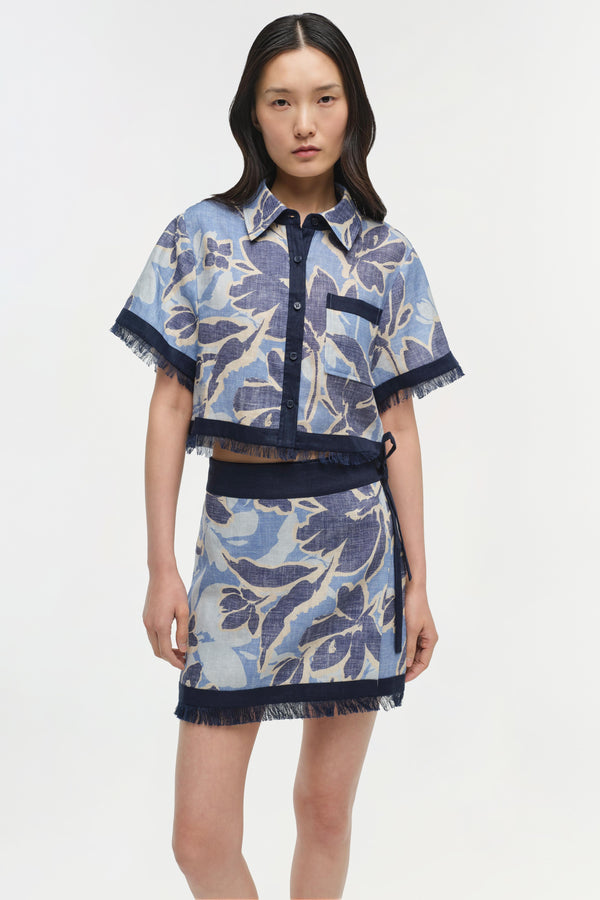 Jonathan Simkhai Topanga Linen Shirt BLUE HYDRANGEA FLORAL
