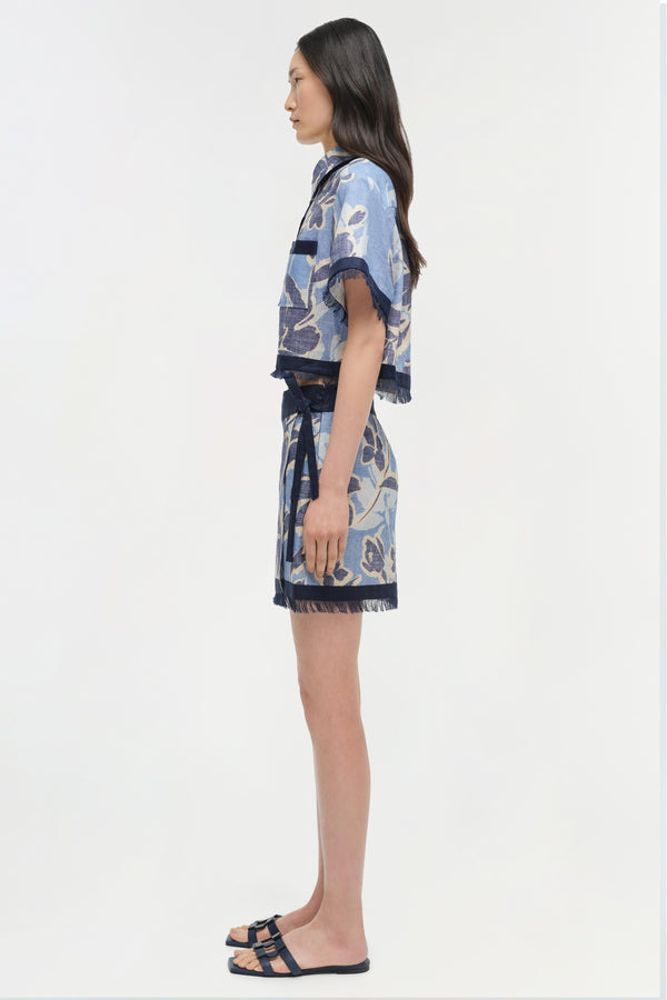 Jonathan Simkhai Topanga Linen Shirt BLUE HYDRANGEA FLORAL