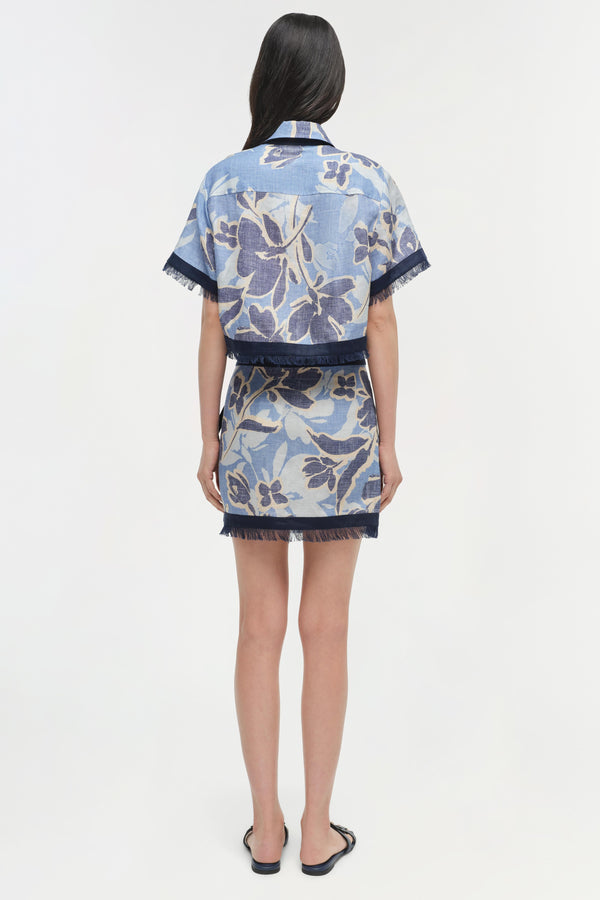 Jonathan Simkhai Topanga Linen Shirt BLUE HYDRANGEA FLORAL