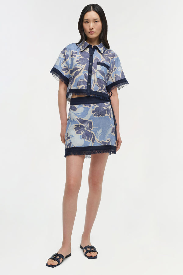 jonathan simkhai Topanga Linen Shirt BLUE HYDRANGEA FLORAL