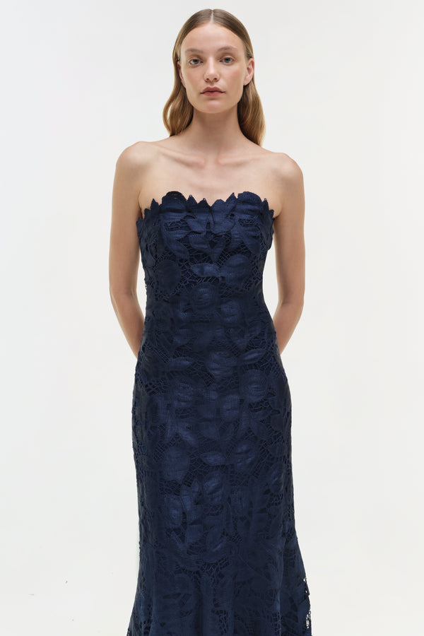 Jonathan Simkhai Valletta Strapless Embroidered Dress Midnight