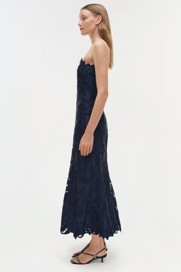 Jonathan Simkhai Valletta Strapless Embroidered Dress Midnight