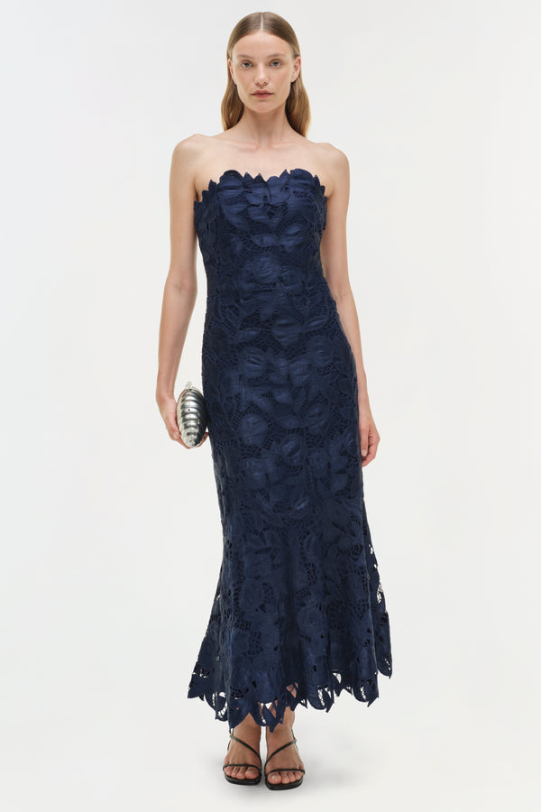 jonathan simkhai Valletta Strapless Embroidered Dress Midnight