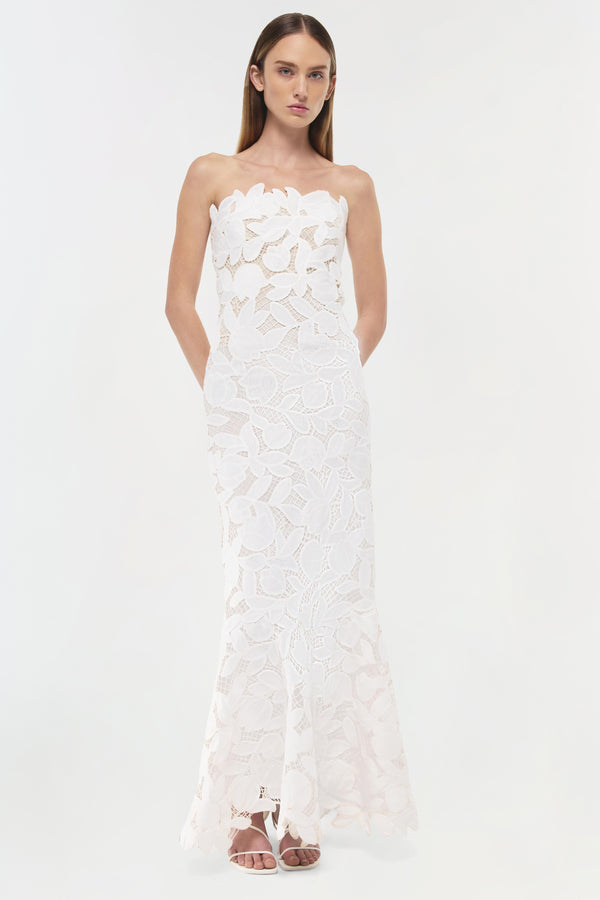 jonathan simkhai Valletta Strapless Embroidered Dress WHITE MULTI